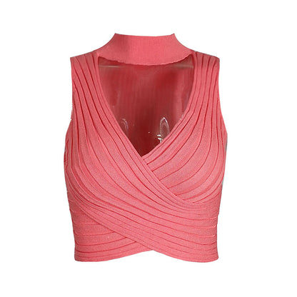 Halter Knitted Criss-Cross Crop-Top