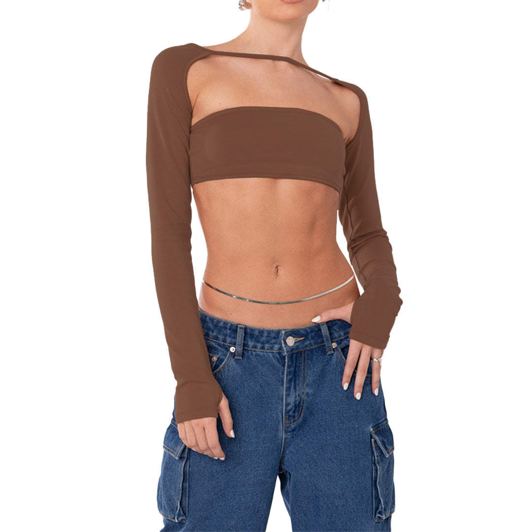 Backless Lace-Up Tube Top Finger Fit Design - Two-Piece Set Top (7518483972184)