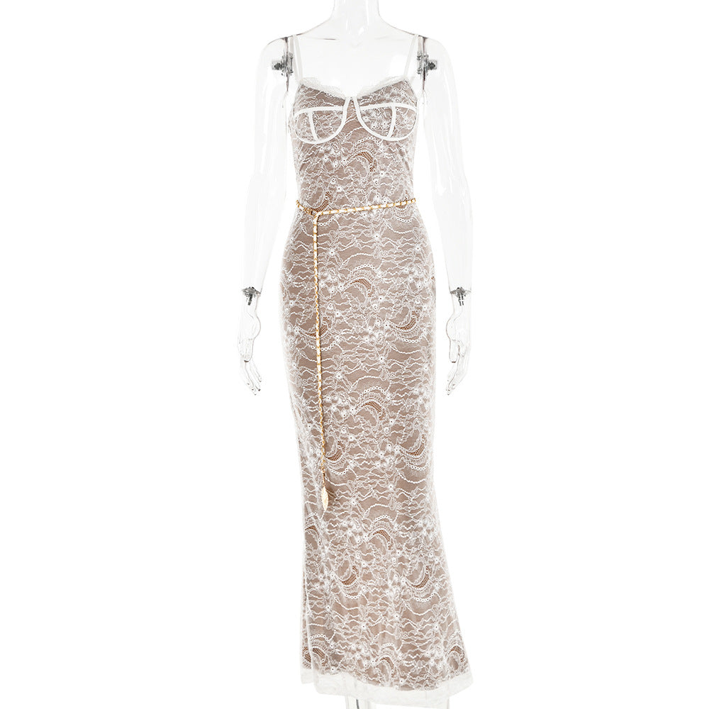Stitched Backless Lace - Sleeveless Split Maxi Dress (7516660170840)