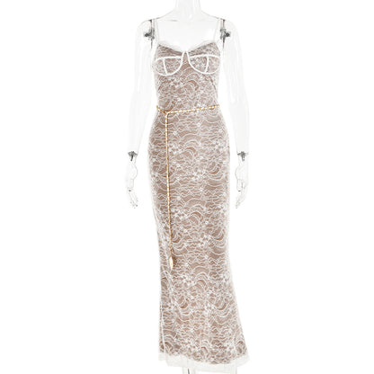 Stitched Backless Lace - Sleeveless Split Maxi Dress (7516660170840)