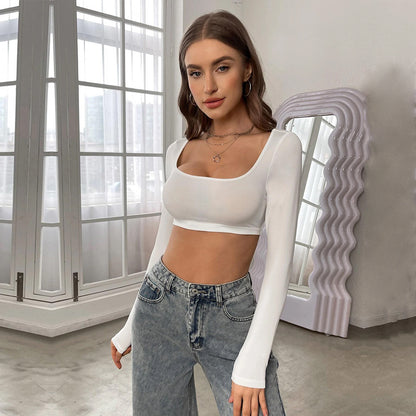 Cropped Knitted Long Sleeves Crop-Top