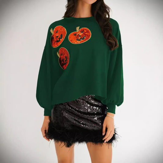 Sequined Casual Pumpkin Sweatershirt