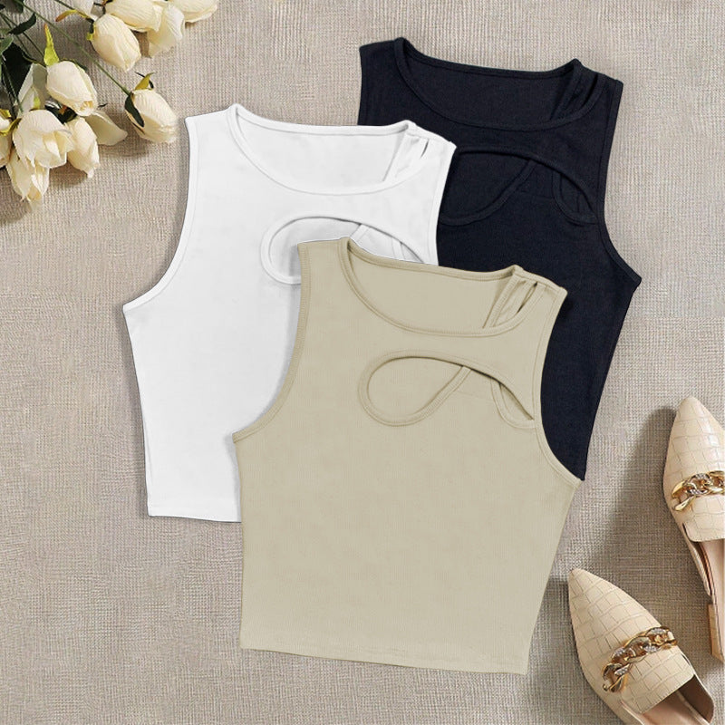 Hollow-Out Cut-Out Slim-Fit Top