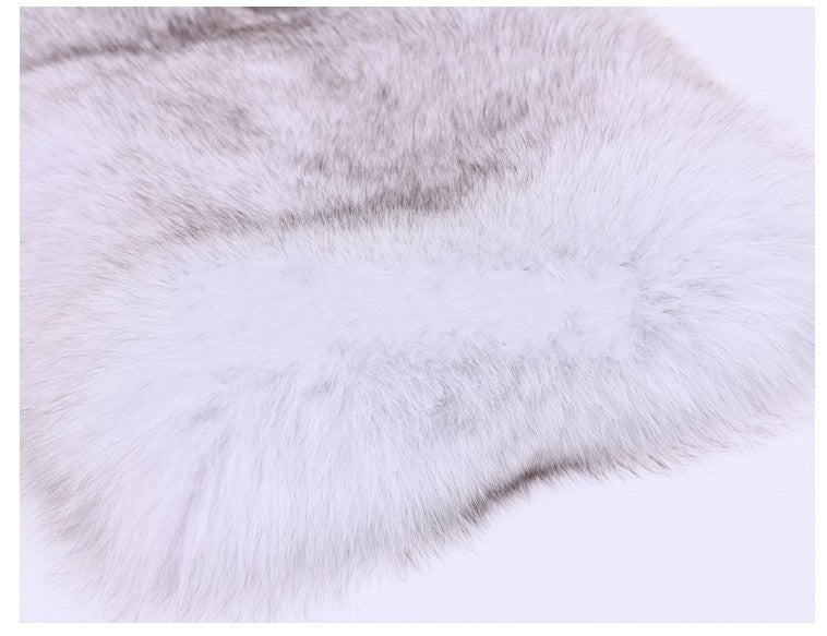 Faux Fox Fur Hooded Mid-Length Slim-Fit Coat