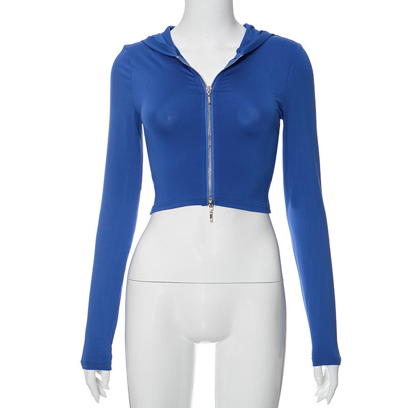 Mid-Zipper Hooded Crop-Top (7516555608152)