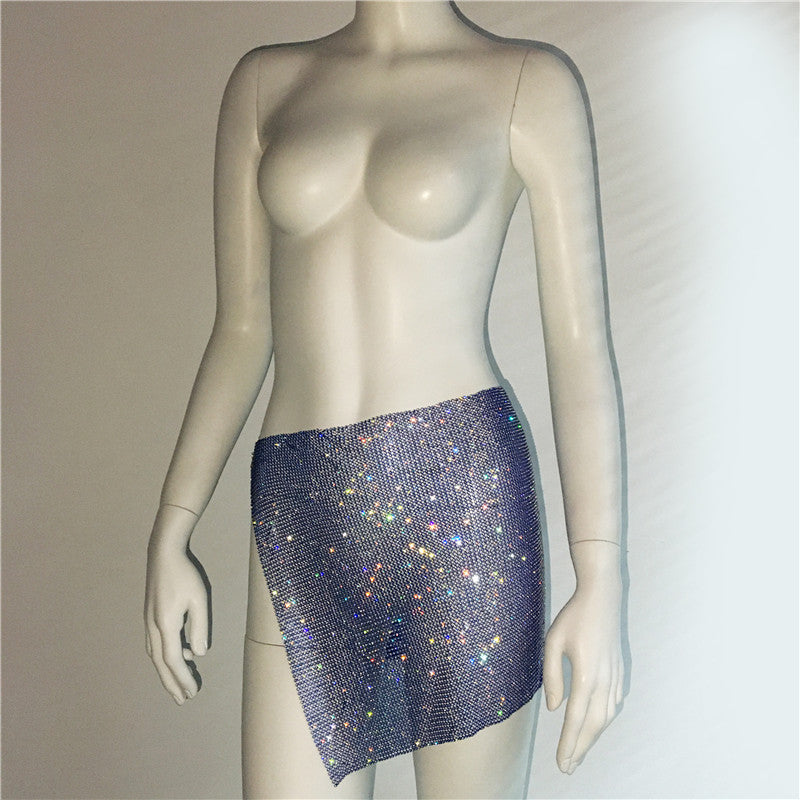 Rhinestones Slit Skirt