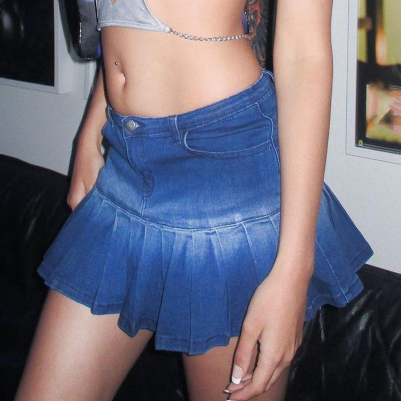 Cheerleading Denim Skirt - Pleated (7522338242648)