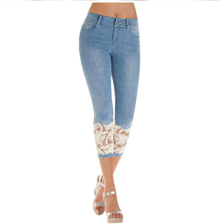 Lace Thin Stretch Denim Jeans (7524759306328)