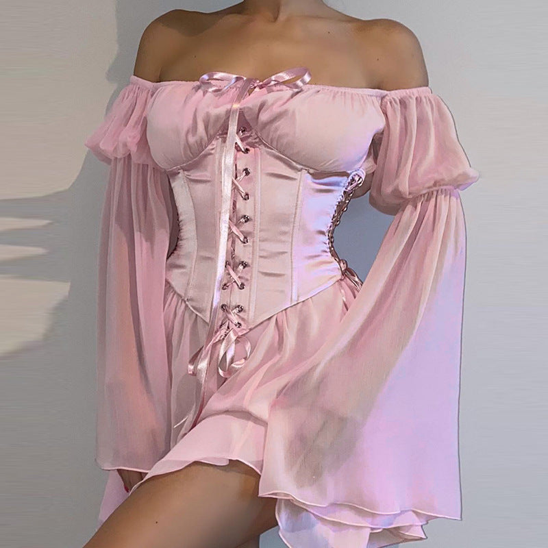 Chiffon Off-Shoulder Corset Two-Piece Dress