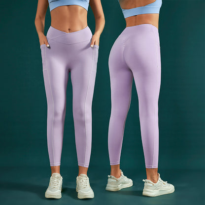 Pleated Cross V-Waist Yoga Pants With Pocket (7524750164056)
