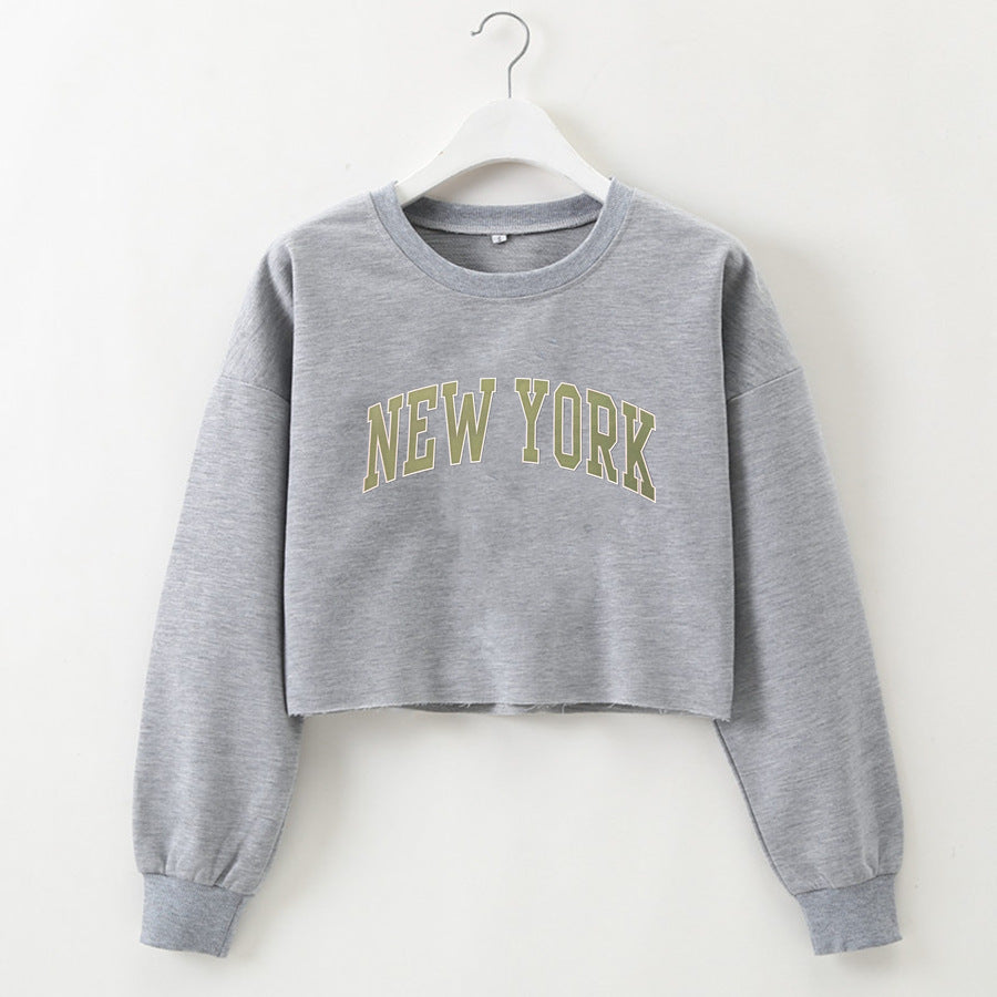 NEW YORK - Graphic Printing Loose Crop-Top Long Sleeves Sweater (7517822648408)