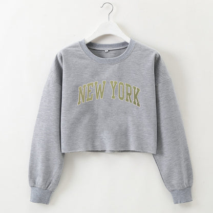 NEW YORK - Graphic Printing Loose Crop-Top Long Sleeves Sweater (7517822648408)