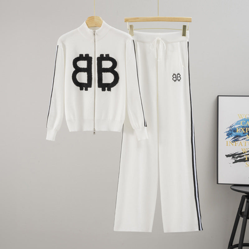 Advanced Sports Knitted Jacket Wide Leg Two Piece-Set