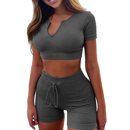 Short Sleeves Zipper & Shorts -  Drawstrings Set (7516863823960)