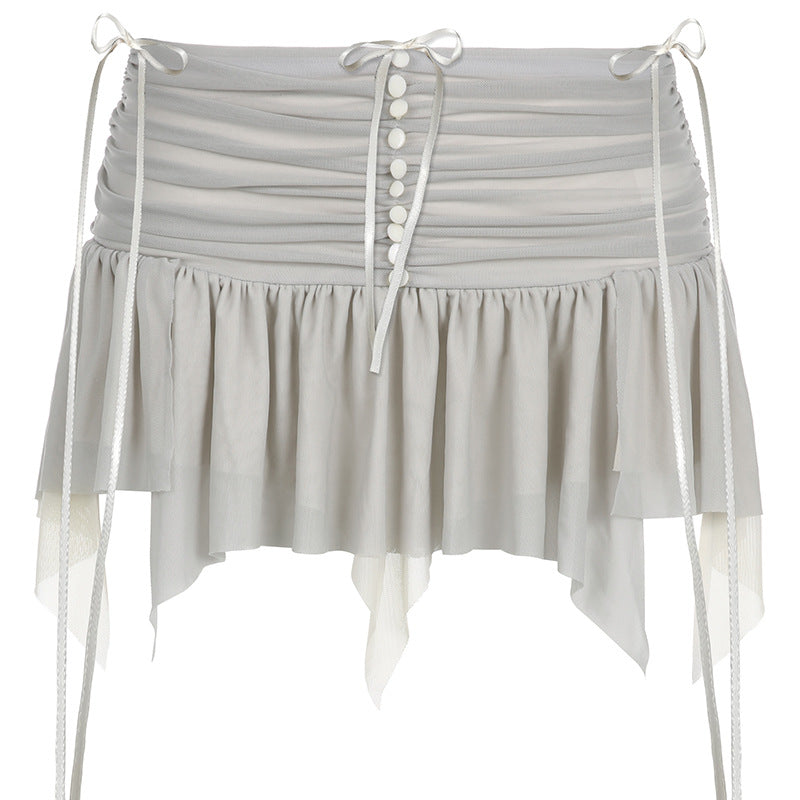 Niche Pleated Asymmetrical Mesh Mini Skirt