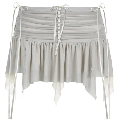 Niche Pleated Asymmetrical Mesh Mini Skirt
