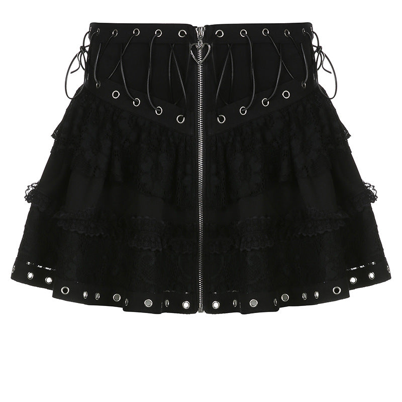 Lace-Up Stitching A-Line Skirt