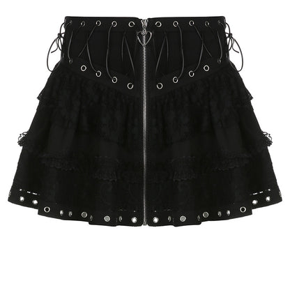 Lace-Up Stitching A-Line Skirt