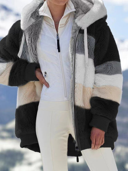 Autumn Winter Loose Plush Multi Color Hooded Jacket for Women (7524905746520)