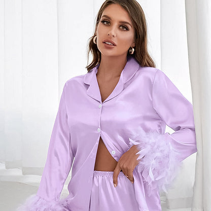 Solid Color Feathers Pajamas Set