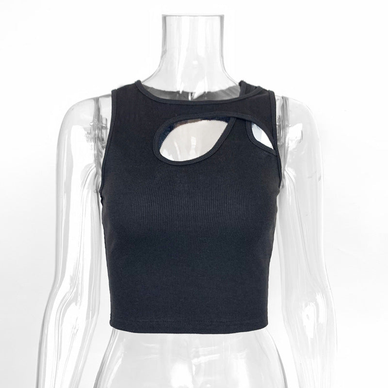 Hollow-Out Cut-Out Slim-Fit Top