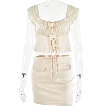 Lace-Up Backless Tube Top & Pockets Skirt Two-Piece Set (7524302389336)
