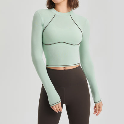 Contrast Color Long Sleeves Mousse-Tight Sports Top (7524754292824)