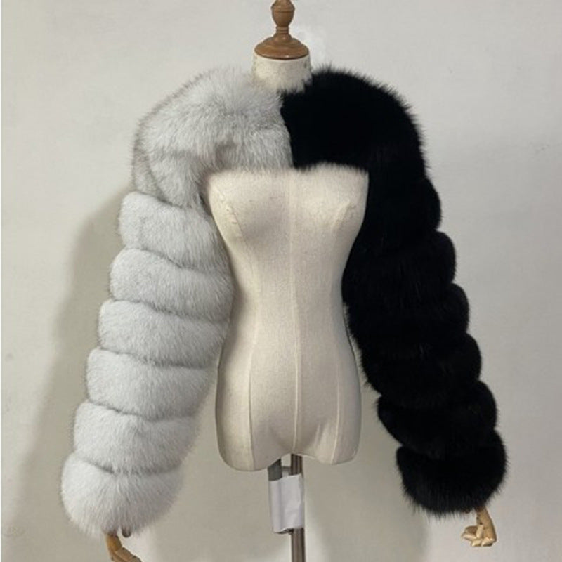 Crop-Top Long Sleeves Spliced Fur Coat