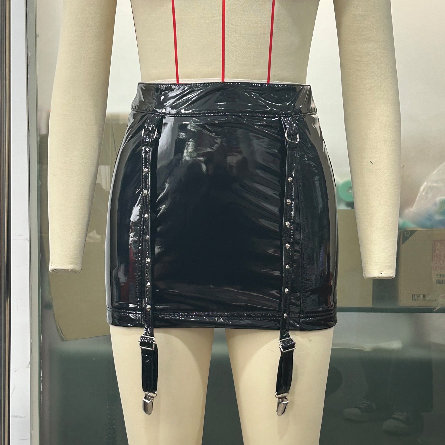 Corset-Style Faux-Leather Skirt (7524819533912)