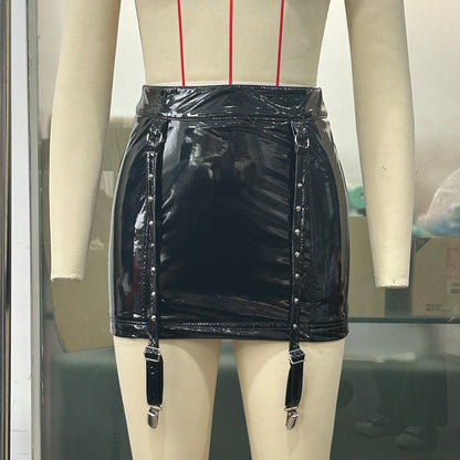 Corset-Style Faux-Leather Skirt (7524819533912)