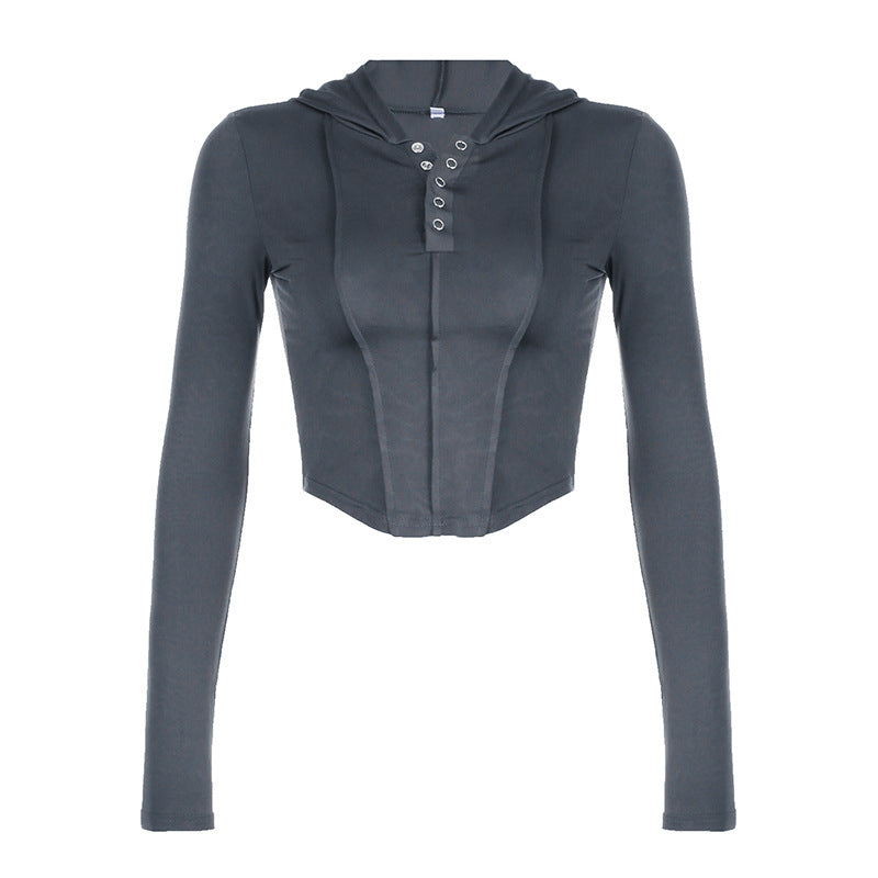 Slim-Fit Patchwork Hooded Long Sleeves Sweater