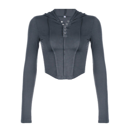 Slim-Fit Patchwork Hooded Long Sleeves Sweater