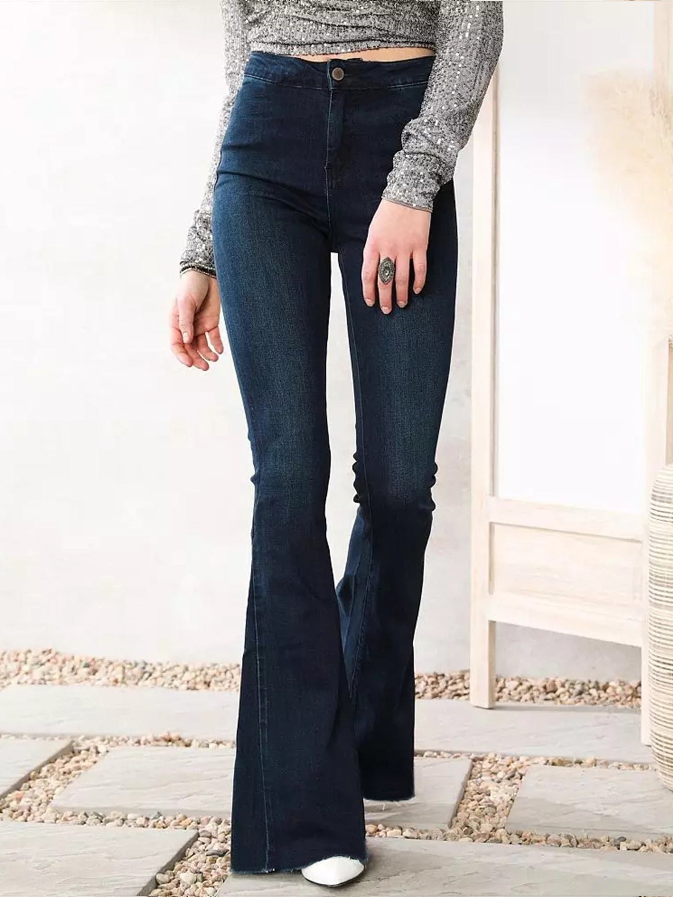 Slim-Fit Stretch Flared Denim Jeans Pants