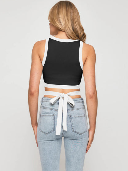 Color Matching Lace-Up Cropped Top