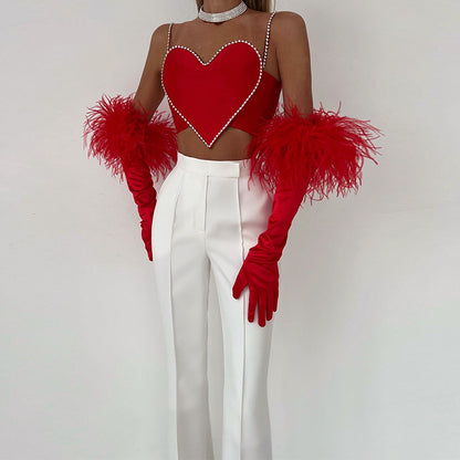 Cropped Diamond & Heart-Shaped Bandeau Top