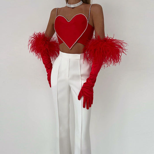 Cropped Diamond & Heart-Shaped Bandeau Top