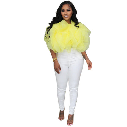 Puffy Petals Chiffon - Sleeveless Short Top (7518642896984)