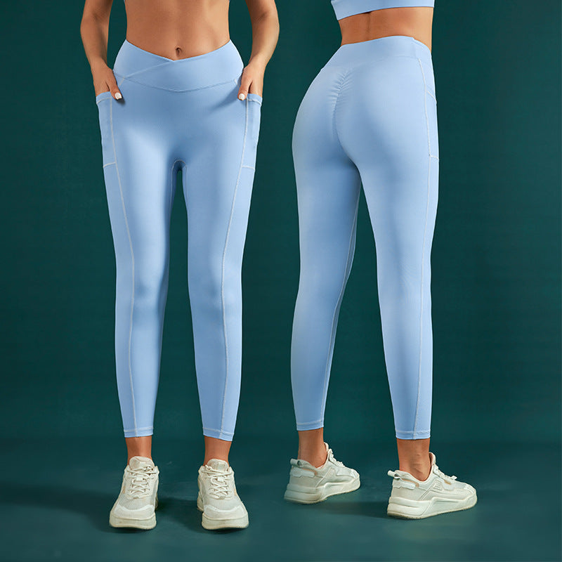 Pleated Cross V-Waist Yoga Pants With Pocket (7524750164056)