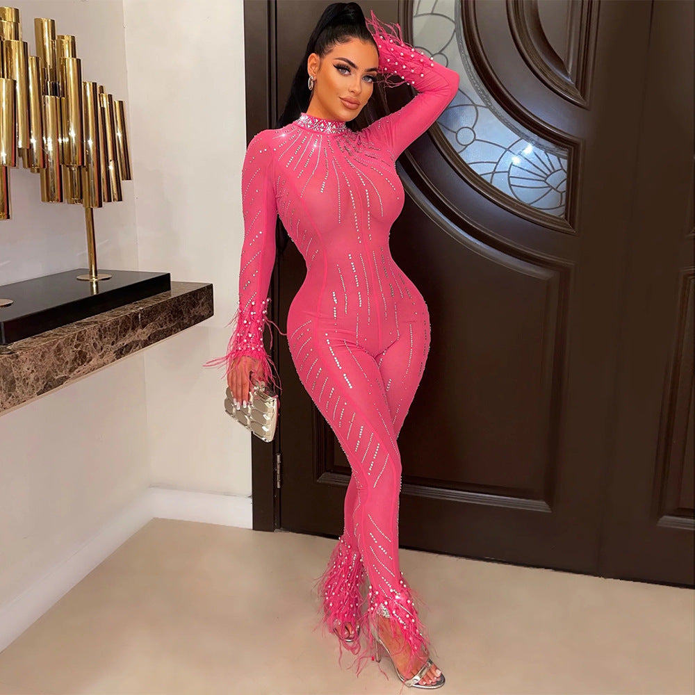 Slim-Fit Rhinestones - Sheer Bodysuit (7520611958872)