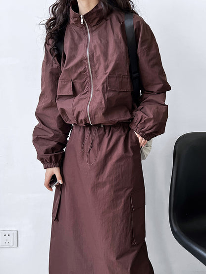 Drawstrings Skirt & Jacket Two-Piece Cargo Set