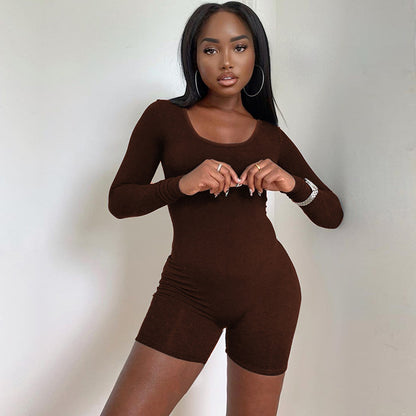 Solid Color Long Sleeves Romper Leotard