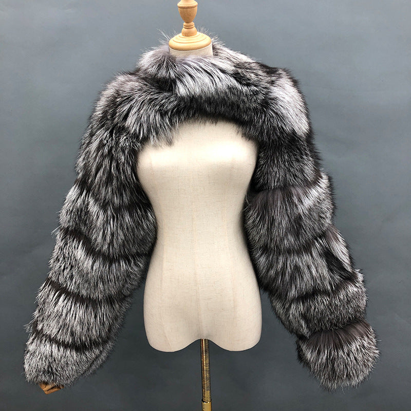 Crop-Top Long Sleeves Spliced Fur Coat