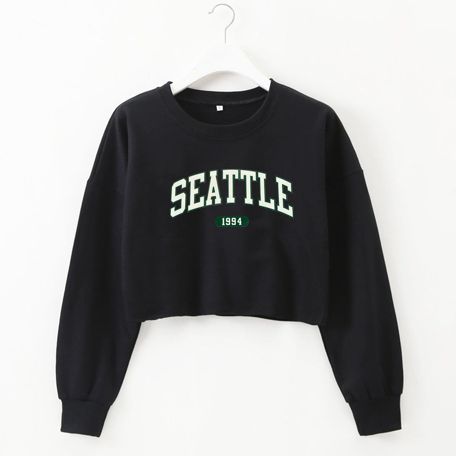 SEATTLE Graphic Printing Long Sleeves Crop-Top Sweater (7517806329944)