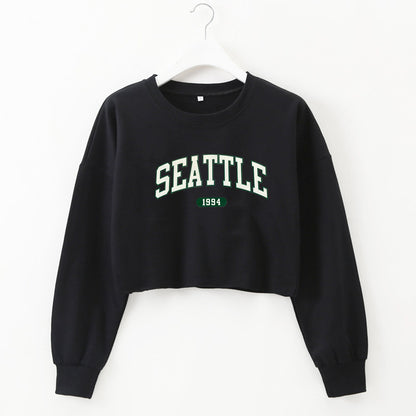 SEATTLE Graphic Printing Long Sleeves Crop-Top Sweater (7517806329944)
