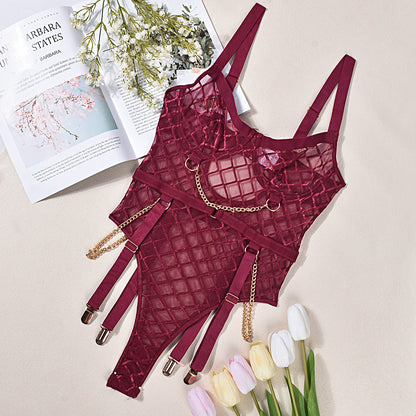 What A Cute Chains - Backless Lingerie Bodysuit With Chain Detail Fishnet (7517840179288)