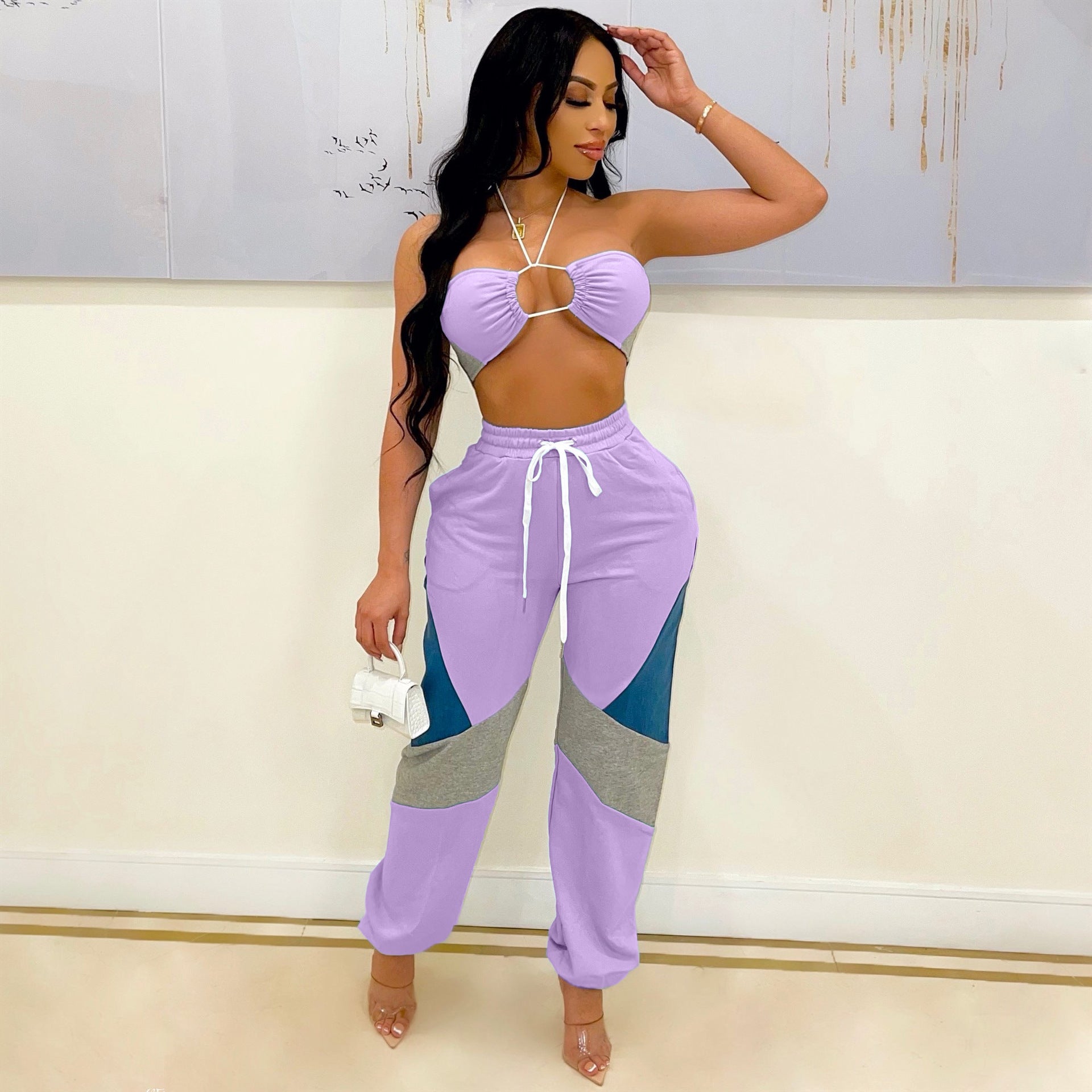 Multi-Color Mixed Colors Sling Sports Jogging Two-Piece Set (7516820471896)