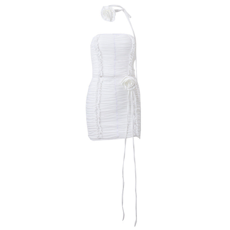 Pleated Tube Top Skirt With Flowerlace Three-Piece Set (7517921542232)