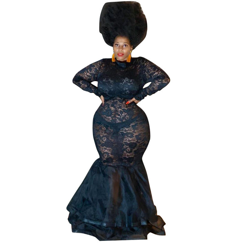 Plus-Size Lace Frill Dress