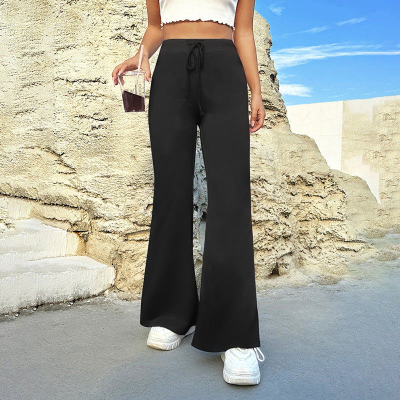 Wide Leg High-Waist Drawstrings Lace-Up Pants (7524755079256)