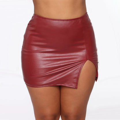 Hip-Wrapped Faux Leather High-Waist Zipper Skirt